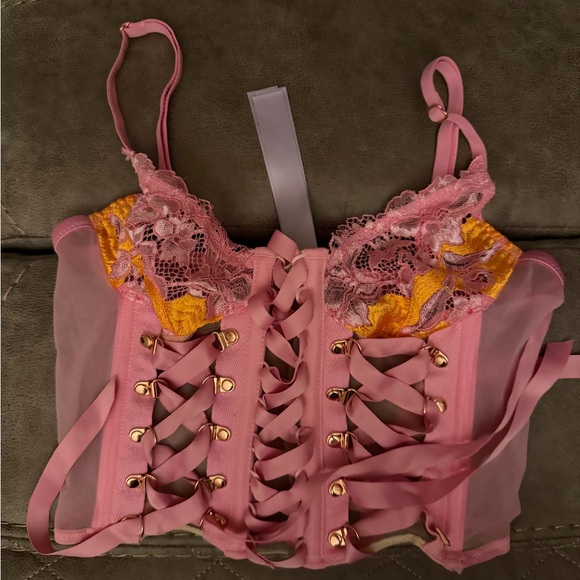 Savage X Fenty Pink and Yellow Lace-Up Corset - Picture 1 of 3